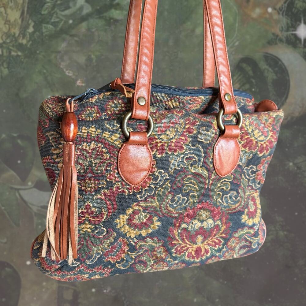 Vintage Tapestry Floral Shoulder Bag – 90s Boho Romantic Carpet Bag